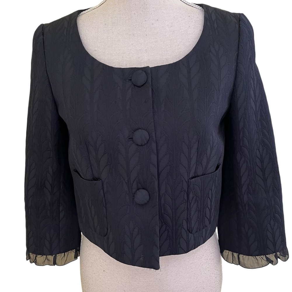 Ann Taylor LOFT Black Cropped Tone on Tone Cocktail Jacket 2